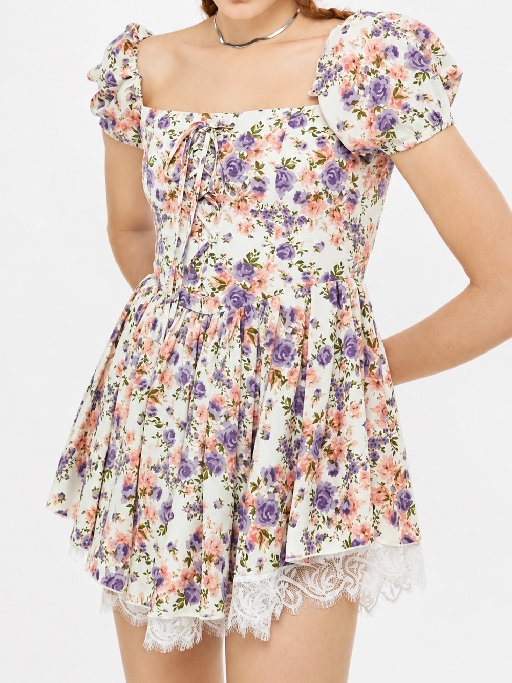 Cider floral lace up mini dress, XL